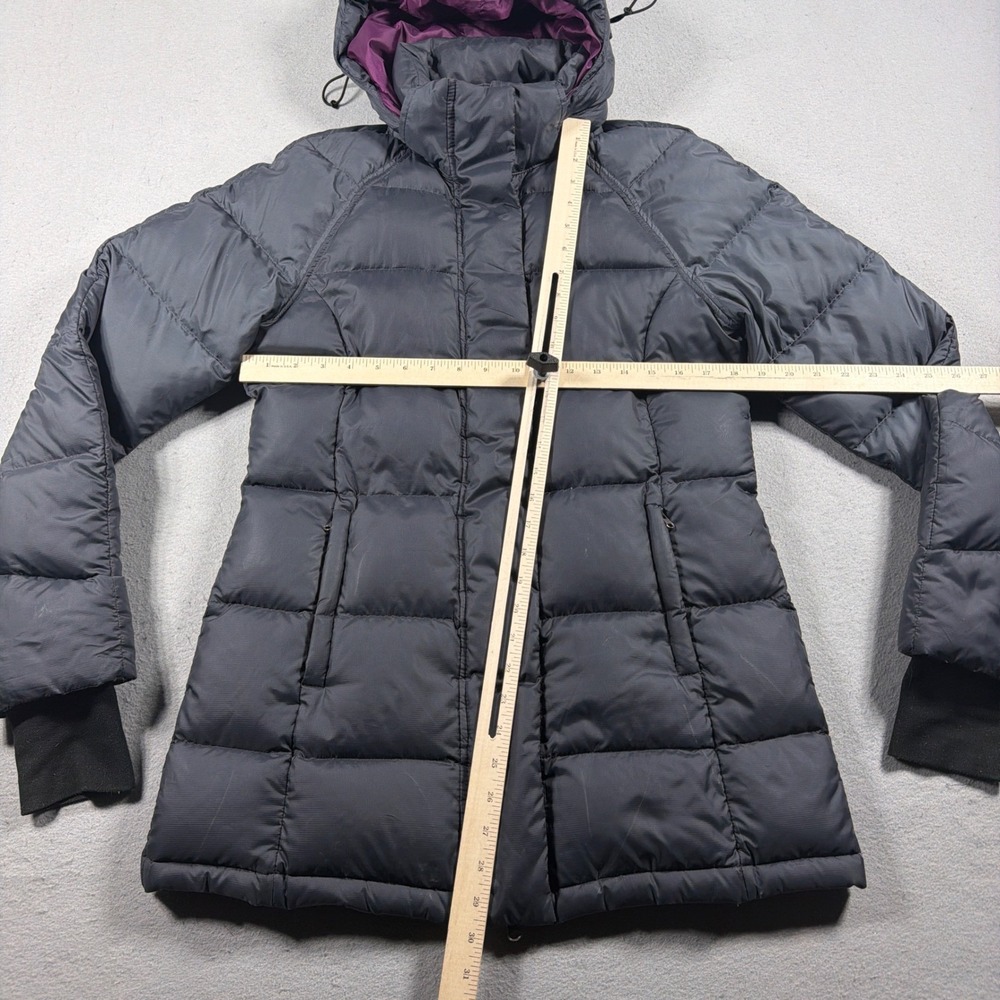 Athleta Goose Down Puffer Jacket Women Small Dark Gray Hooded Winter Gorpcore - Picture 6 of 14